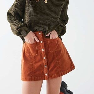 BDG Uncut Corduroy Button-Front Skirt CARAMEL